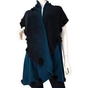 Stylish Black and Teal Wrap with Pom Poms